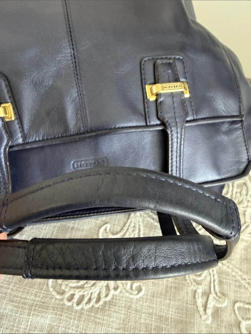 Coach Blue Leather Taylor North/South Tote Bag with Gold Tone Hardware